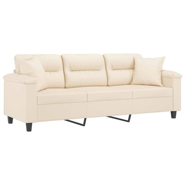 vidaXL 3-sitssoffa med prydnadskuddar beige 180 cm mikrofibertyg