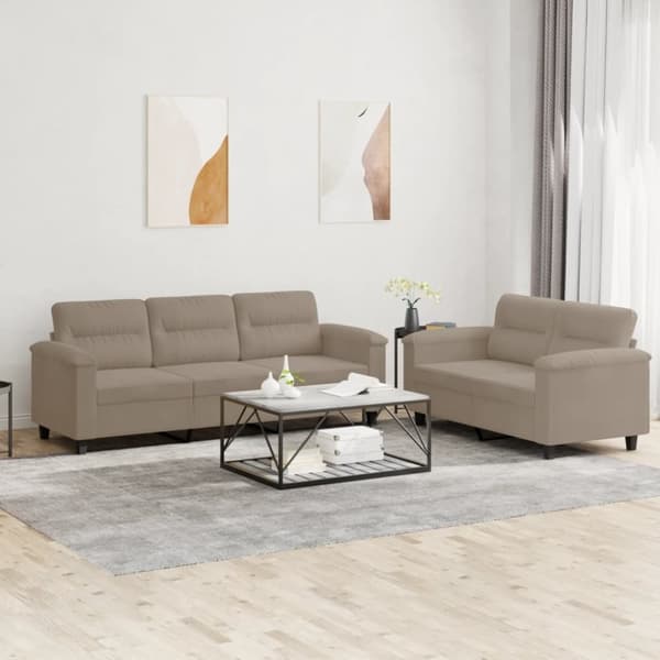 vidaXL sofasæt 2 dele med hynder mikrofiberstof gråbrun