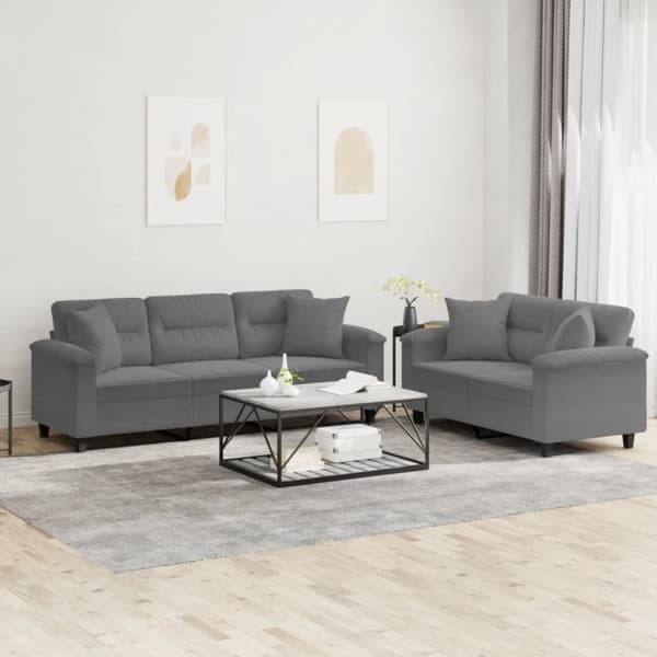 vidaXL sofasæt 2 dele med puder mikrofiberstof mørkegrå