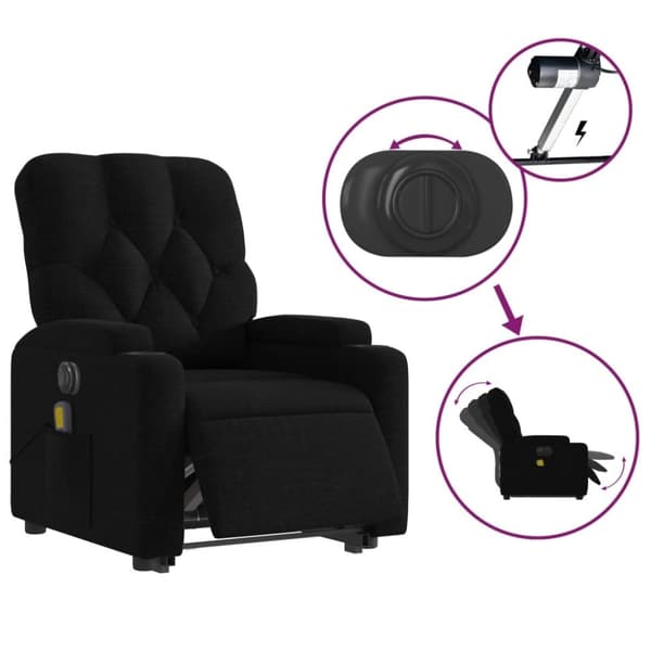 vidaXL Elektrisk massagefåtölj med uppresningshjälp svart tyg