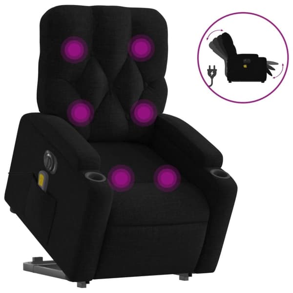 vidaXL Elektrisk massagefåtölj med uppresningshjälp svart tyg