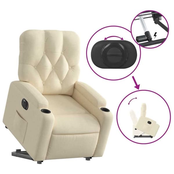 vidaXL Elektrisk reclinerfåtölj med uppresningshjälp gräddvit tyg