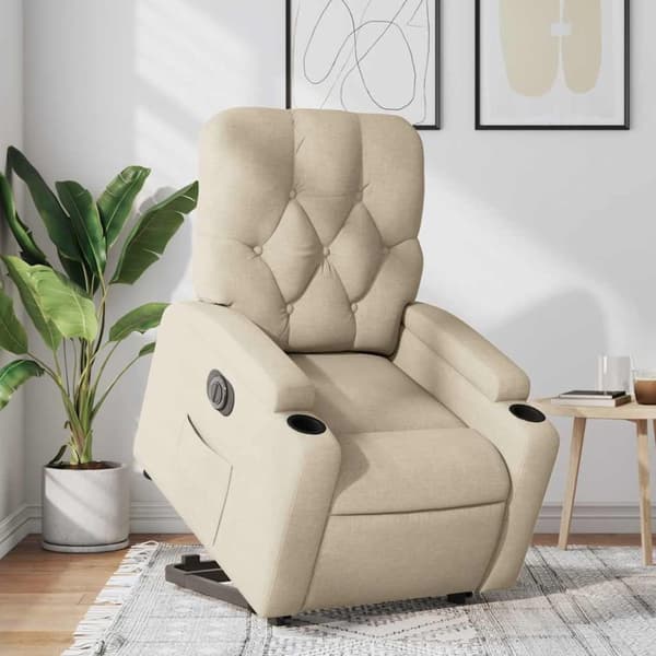 vidaXL Elektrisk reclinerfåtölj med uppresningshjälp gräddvit tyg