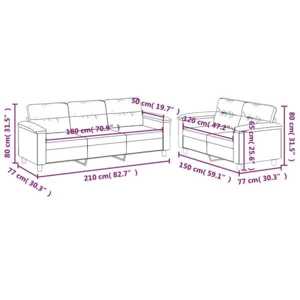 vidaXL sofasæt 2 dele med hynder mikrofiberstof sort