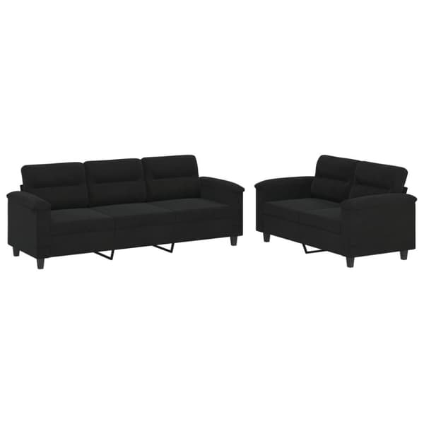 vidaXL sofasæt 2 dele med hynder mikrofiberstof sort