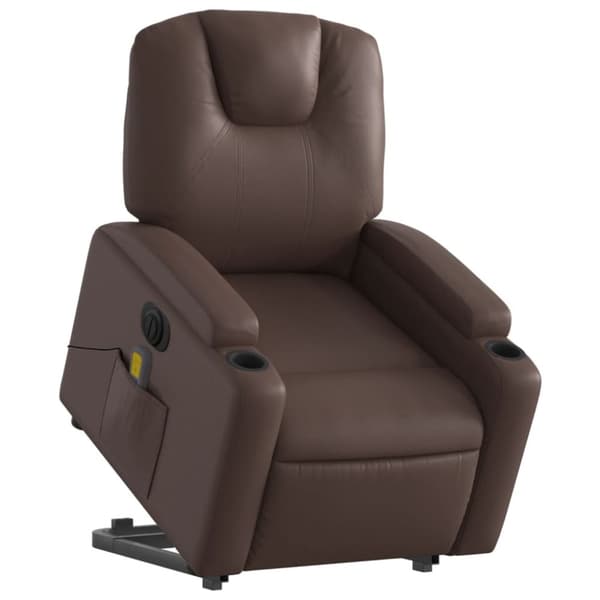 vidaXL Massagefåtölj med uppresningshjälp brun konstläder
