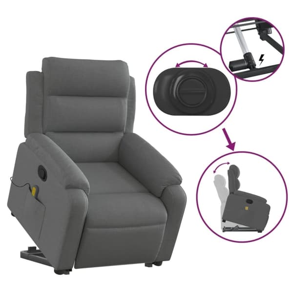 vidaXL Massagefåtölj med uppresningshjälp mörkgrå tyg