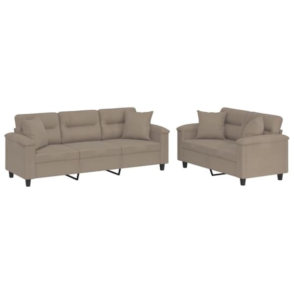 vidaXL Soffgrupp med kuddar 2 delar Taupe mikrofibertyg