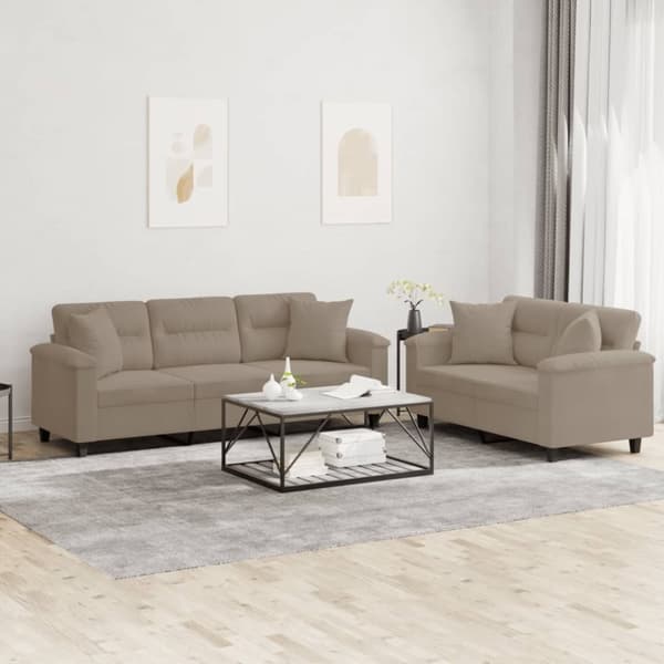 vidaXL Soffgrupp med kuddar 2 delar Taupe mikrofibertyg