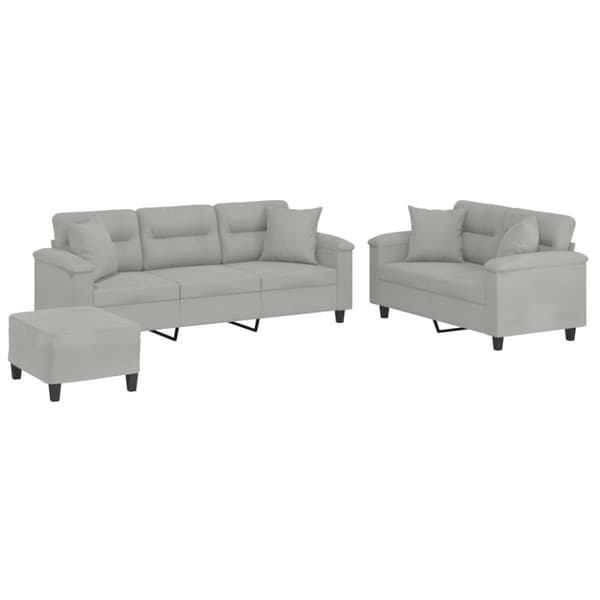vidaXL sofasæt 3 dele med puder mikrofiberstof lysegrå