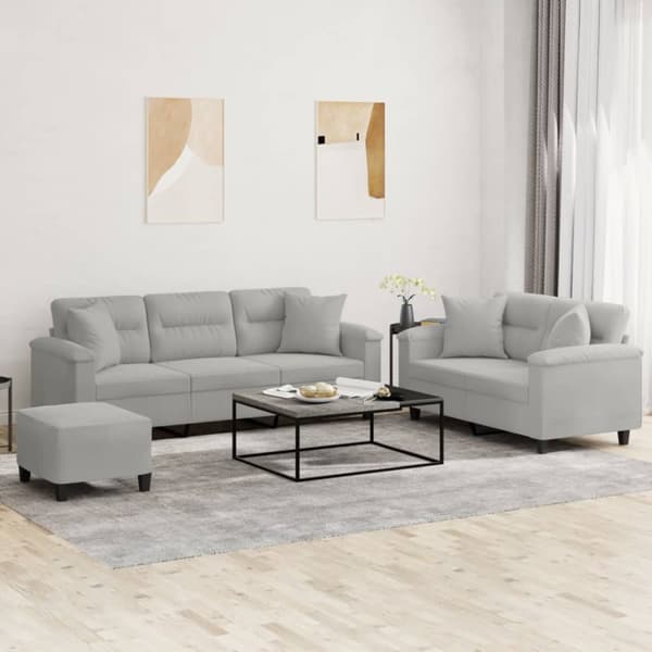 vidaXL sofasæt 3 dele med puder mikrofiberstof lysegrå