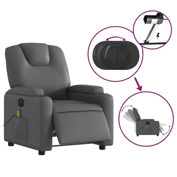 vidaXL Elektrisk massagefåtölj grå konstläder