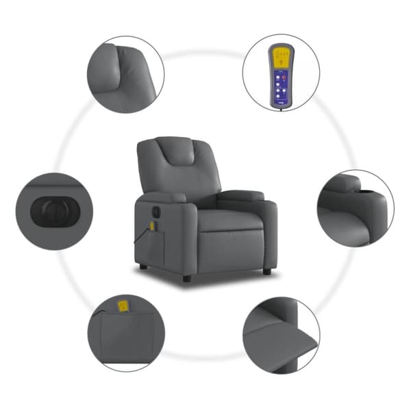 vidaXL Elektrisk massagefåtölj grå konstläder