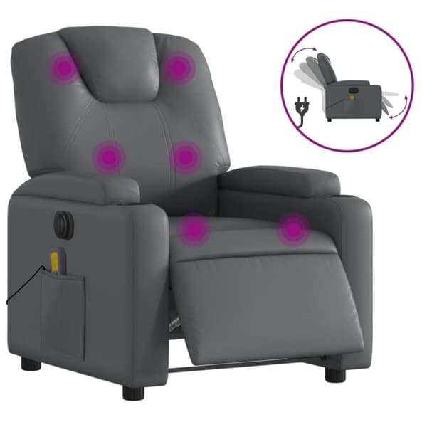 vidaXL Elektrisk massagefåtölj grå konstläder