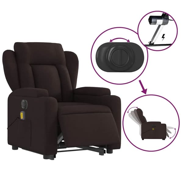 vidaXL Elektrisk massagefåtölj med uppresningshjälp mörkbrun tyg
