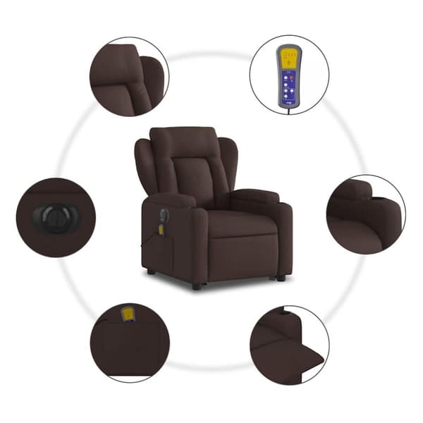 vidaXL Elektrisk massagefåtölj med uppresningshjälp mörkbrun tyg