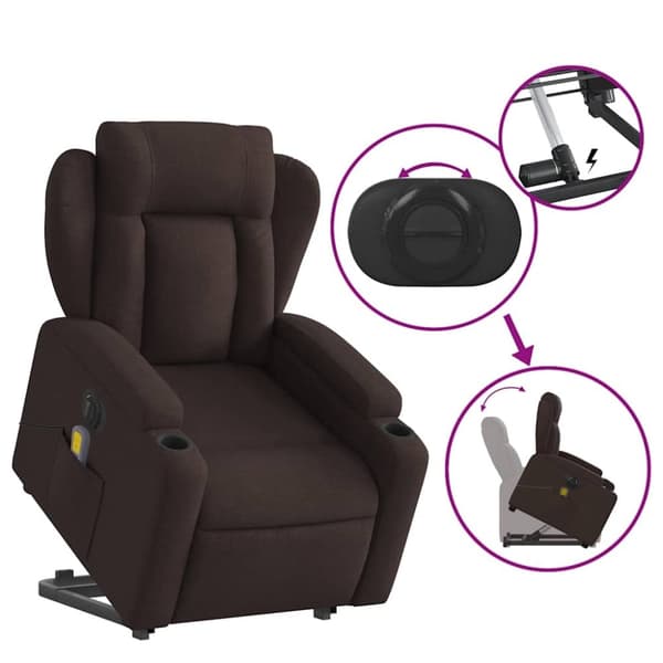 vidaXL Elektrisk massagefåtölj med uppresningshjälp mörkbrun tyg