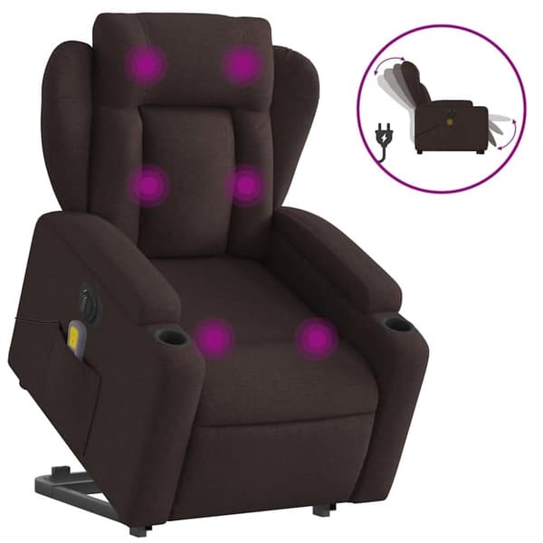 vidaXL Elektrisk massagefåtölj med uppresningshjälp mörkbrun tyg
