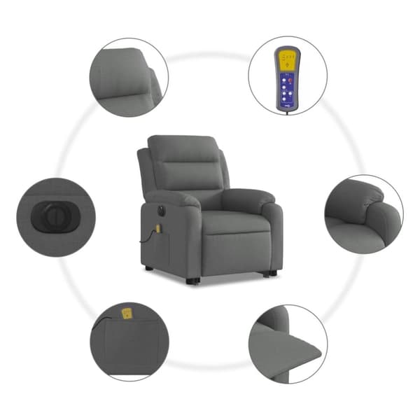 vidaXL elektrisk massagestol med løftefunktion stof mørkegrå