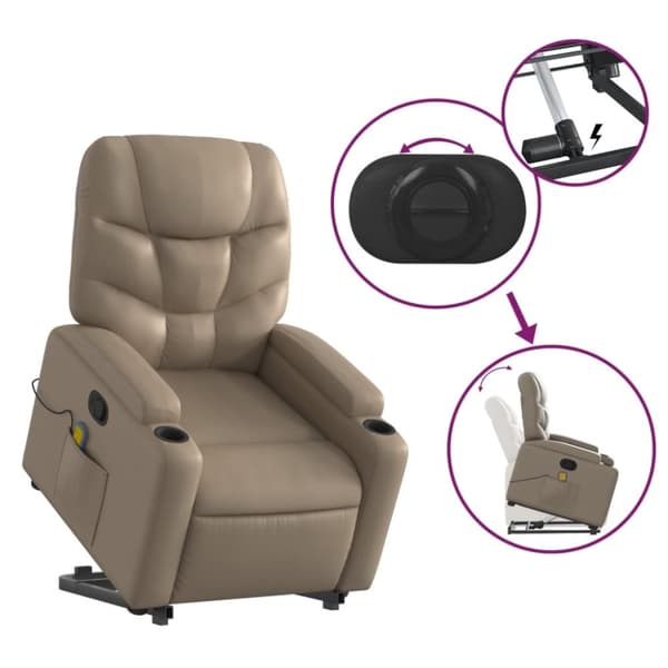 vidaXL Massagefåtölj med uppresningshjälp cappuccino konstläder