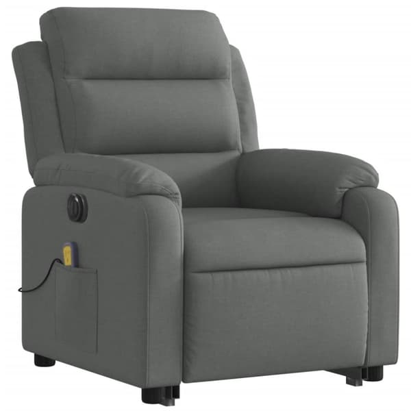 vidaXL Elektrisk massagefåtölj med uppresningshjälp mörkgrå tyg