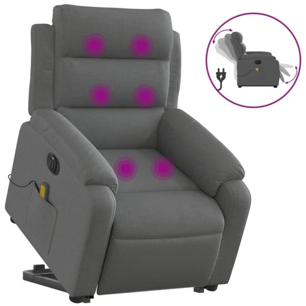 vidaXL Elektrisk massagefåtölj med uppresningshjälp mörkgrå tyg