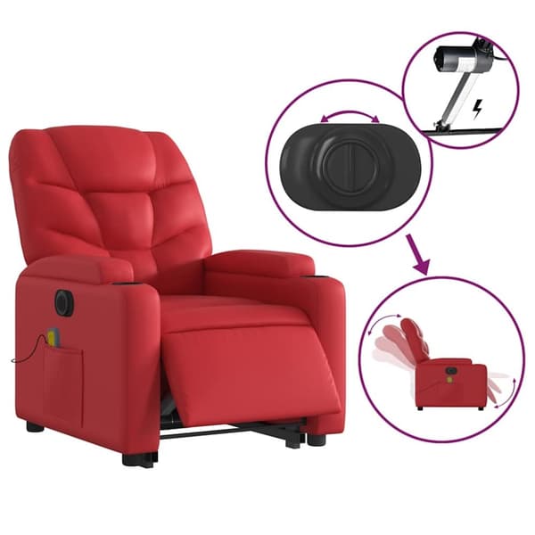 vidaXL Massagefåtölj med uppresningshjälp röd konstläder