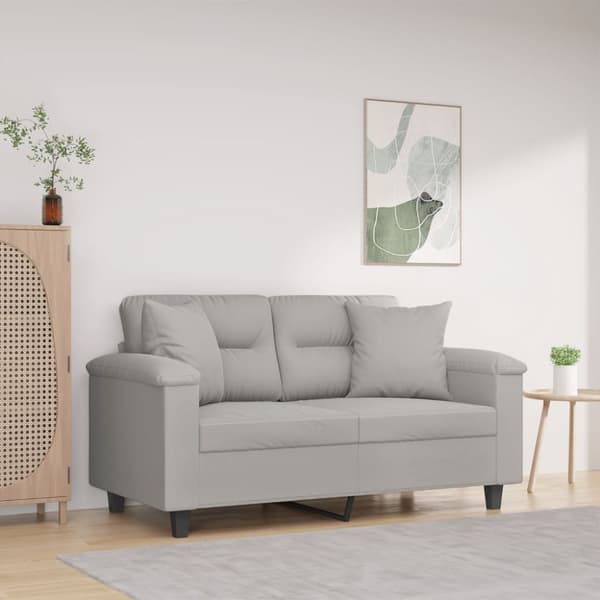 vidaXL 2-sitssoffa med prydnadskuddar ljusgrå 120 cm mikrofibertyg