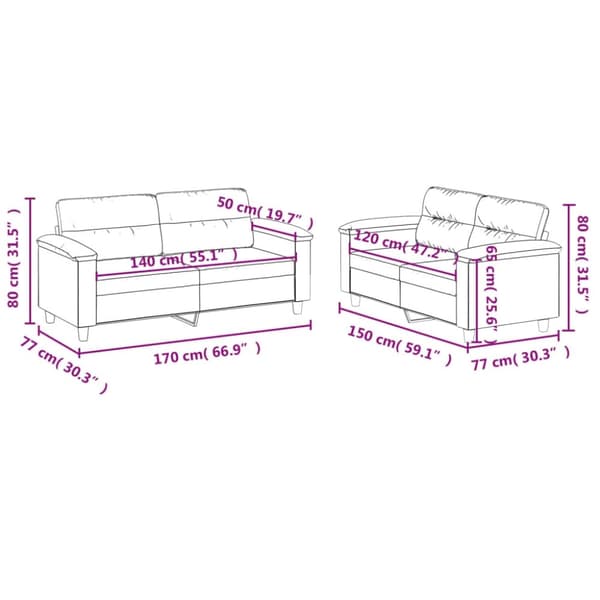 vidaXL sofasæt 2 dele med hynder mikrofiberstof lysegrå
