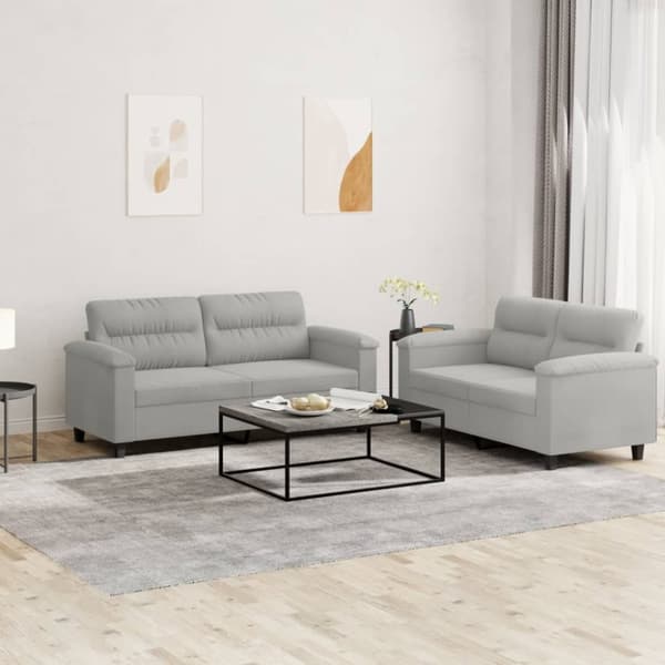 vidaXL sofasæt 2 dele med hynder mikrofiberstof lysegrå