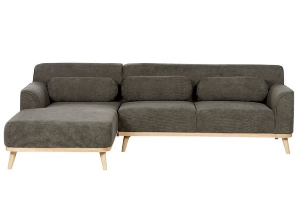 Hjørnesofa Grøn Fløjl Træben 3 Personers Sofa med Chaiselong Moderne Stue Indretning L Formet