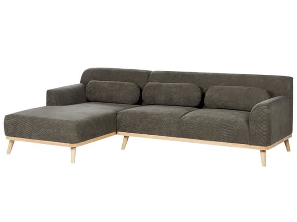 Hjørnesofa Grøn Fløjl Træben 3 Personers Sofa med Chaiselong Moderne Stue Indretning L Formet