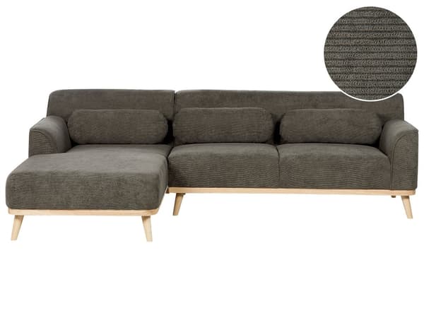 Hjørnesofa Grøn Fløjl Træben 3 Personers Sofa med Chaiselong Moderne Stue Indretning L Formet