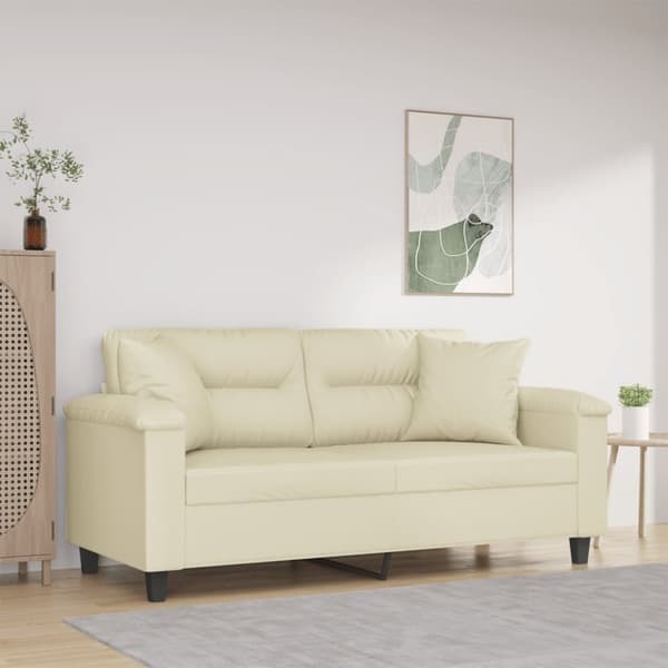 vidaXL 2-personers sofa med pyntepuder 140 cm kunstlæder cremefarvet