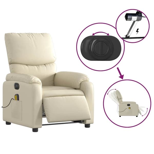 vidaXL Elektrisk massagefåtölj gräddvit konstläder
