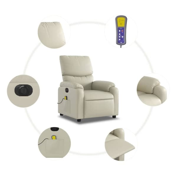 vidaXL Elektrisk massagefåtölj gräddvit konstläder