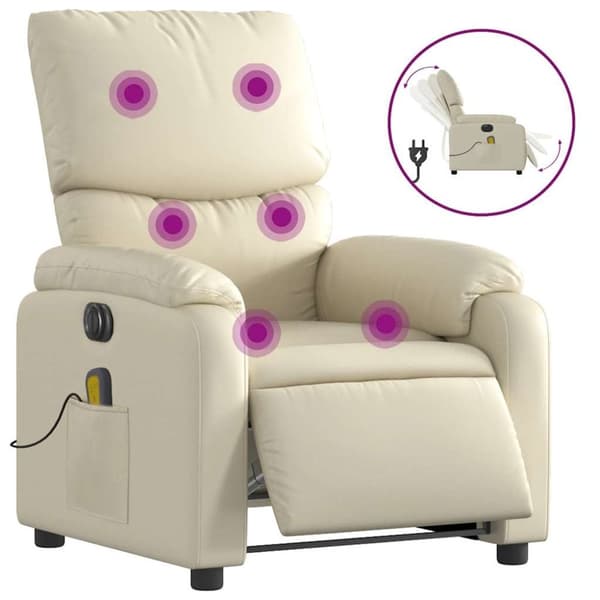 vidaXL Elektrisk massagefåtölj gräddvit konstläder