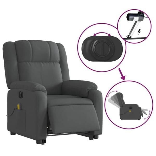 vidaXL Elektrisk massagefåtölj med uppresningshjälp mörkgrå tyg