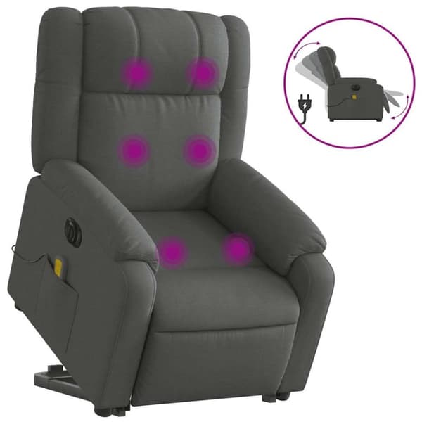 vidaXL Elektrisk massagefåtölj med uppresningshjälp mörkgrå tyg
