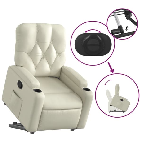 vidaXL Reclinerfåtölj med uppresningshjälp gräddvit konstläder