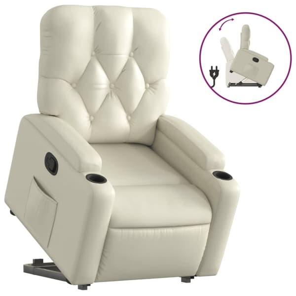 vidaXL Reclinerfåtölj med uppresningshjälp gräddvit konstläder