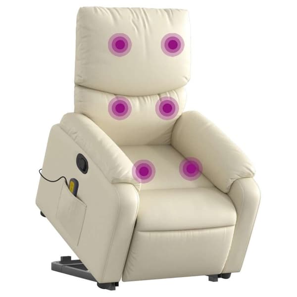 vidaXL Massagefåtölj med uppresningshjälp gräddvit konstläder