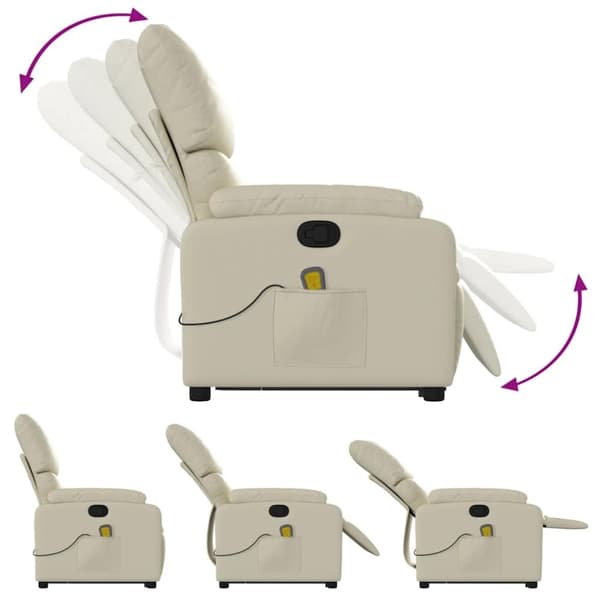 vidaXL Massagefåtölj med uppresningshjälp gräddvit konstläder
