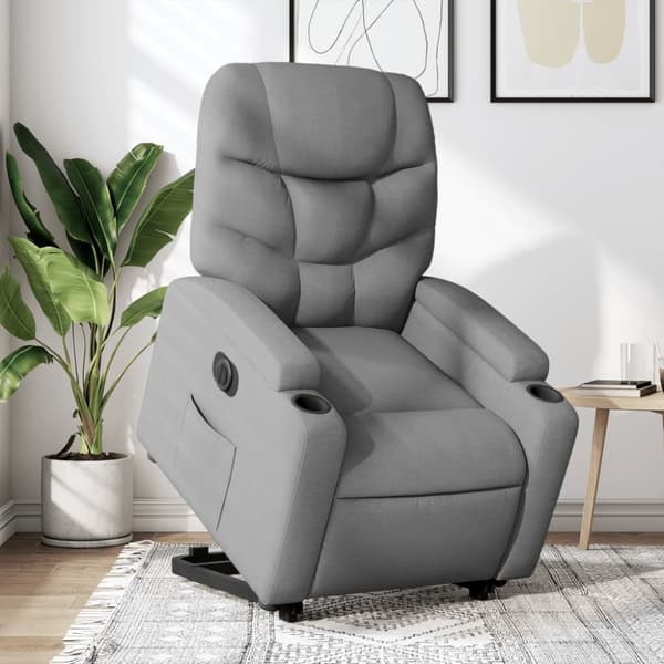 vidaXL Elektrisk reclinerfåtölj med uppresningshjälp ljusgrå tyg