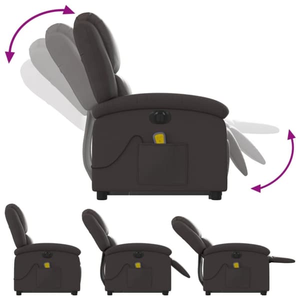 vidaXL Massagefåtölj med uppresningshjälp mörkbrun äkta läder