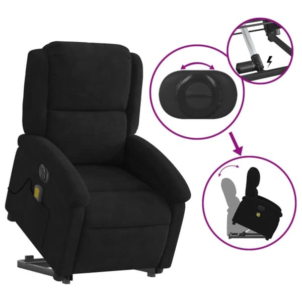 vidaXL Elektrisk massagefåtölj med uppresningshjälp svart sammet