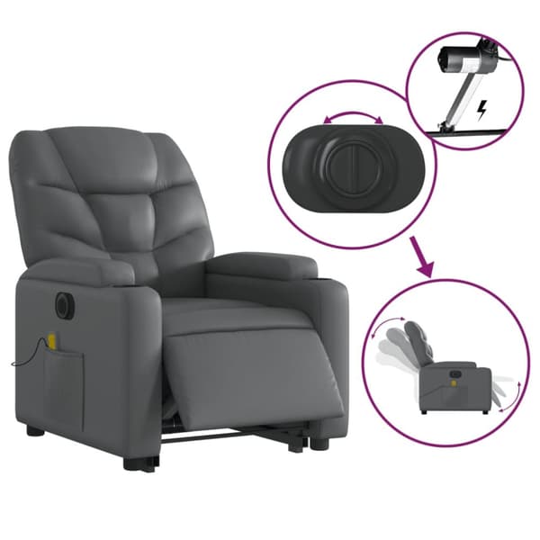vidaXL Massagefåtölj med uppresningshjälp grå konstläder