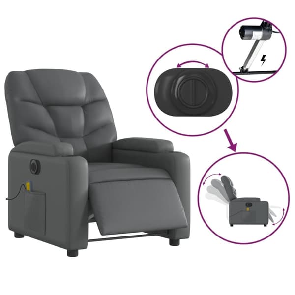 vidaXL Elektrisk massagefåtölj grå konstläder