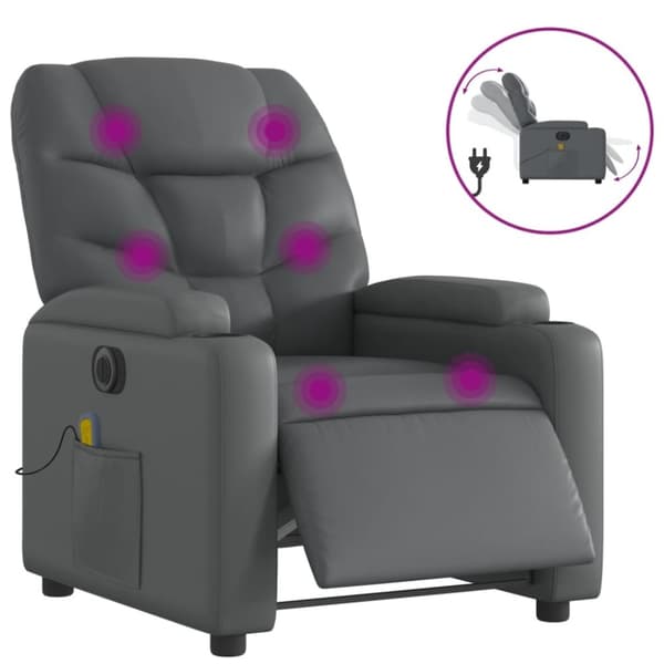 vidaXL Elektrisk massagefåtölj grå konstläder