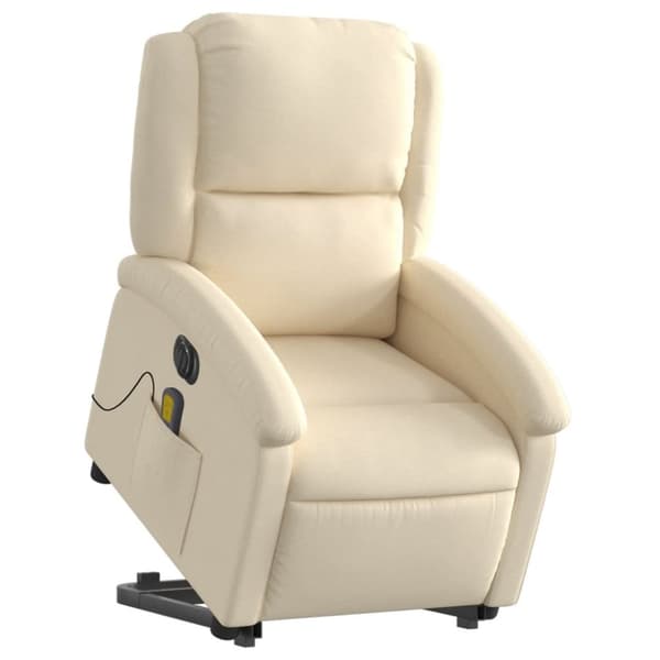 vidaXL Elektrisk massagefåtölj med uppresningshjälp gräddvit tyg